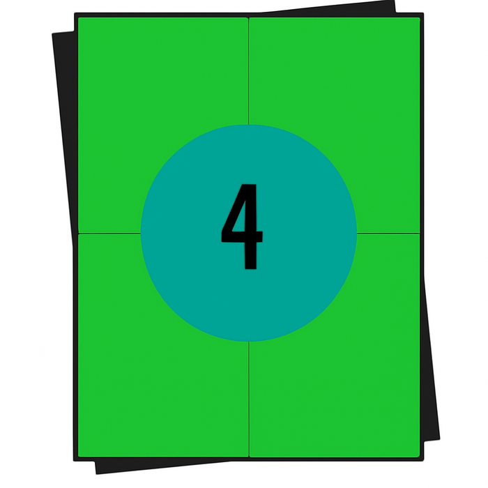 Feuilles d'autocollants A4, 4 par feuille, 105 x 148 mm, blanc, permanent - 100 feuilles