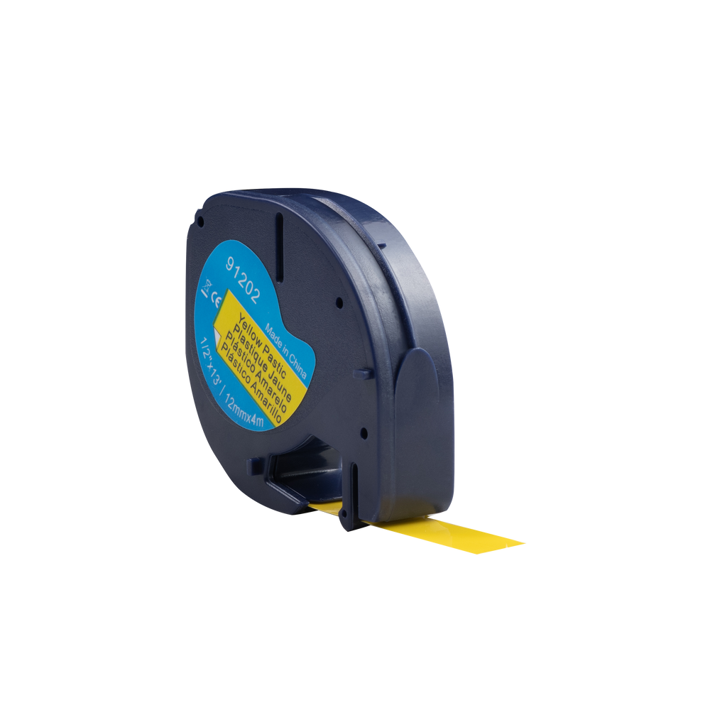Ruban adhésif Letratag 91202 (S0721620) compatible Dymo, noir sur jaune (plastique), 12 mm x 4 m