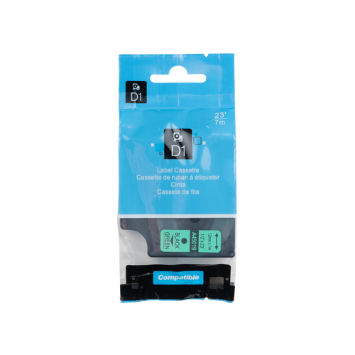 Dymo D1 Compatible 45019 (S0720590) ruban noir sur vert 12 mm x 7 m