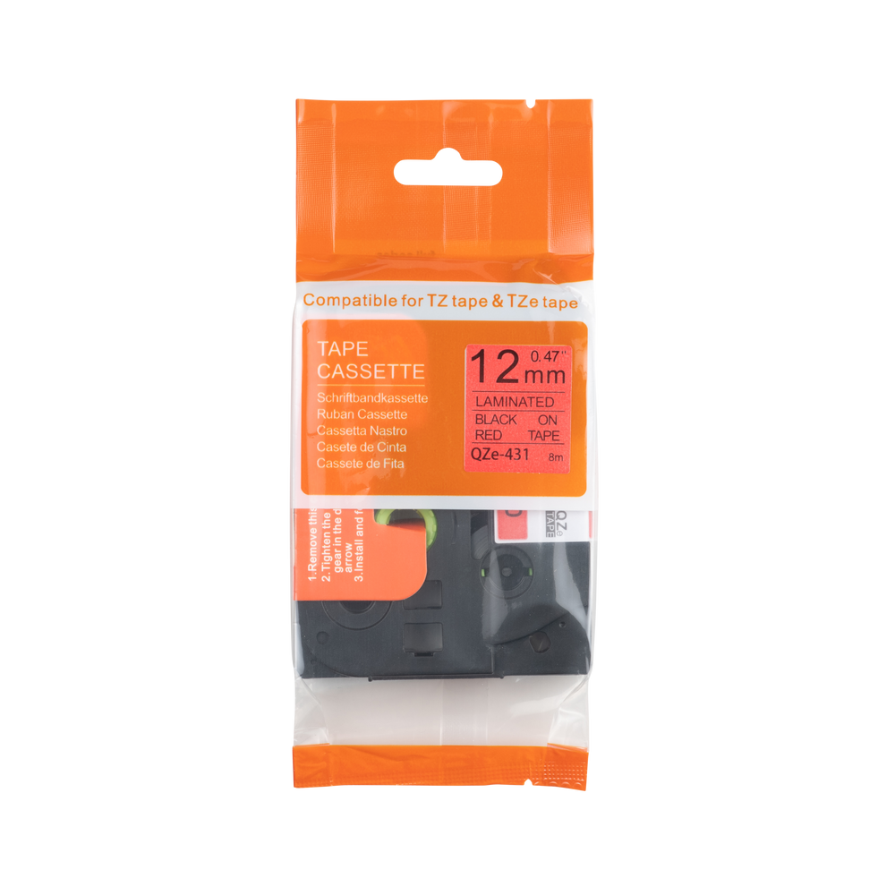 Ruban TZE-435 compatible Brother, blanc sur rouge, 12 mm x 8 m 