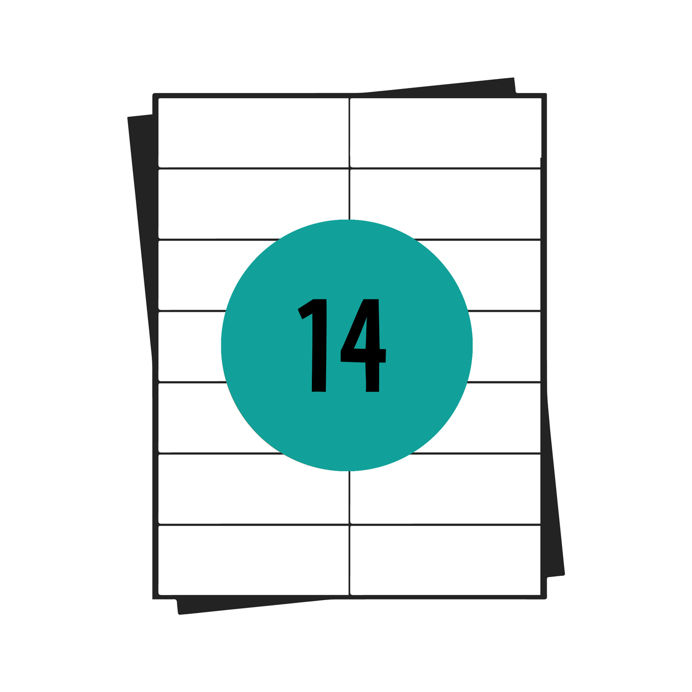 Feuilles d'autocollants A4, 14 par feuille, 105 x 42 mm, blanc, permanent