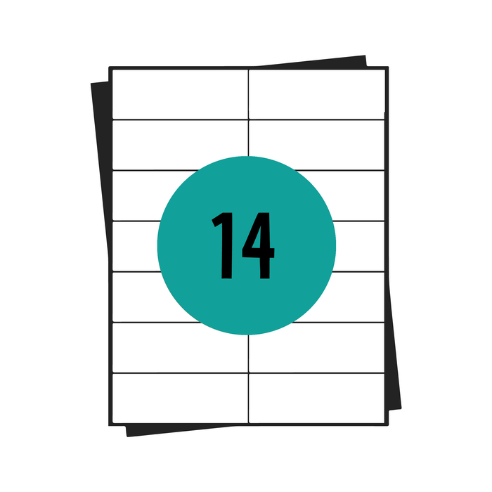 Feuilles d'autocollants A4, 14 par feuille, 105 x 42 mm, blanc, permanent