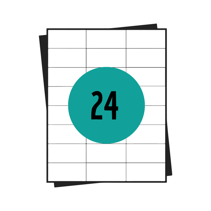 Feuilles d'autocollants A4, 24 par feuille, 70 x 36 mm, blanc, permanent - 100 feuilles