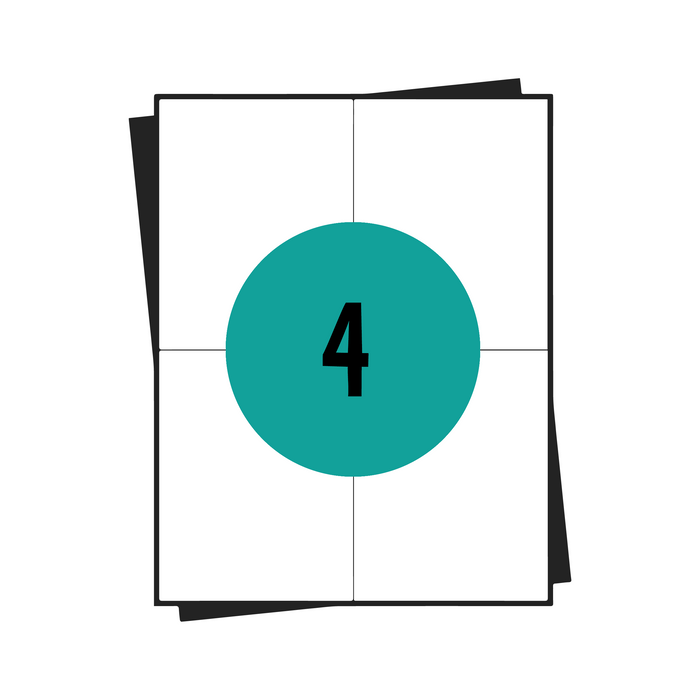 Feuilles d'autocollants A4, 4 par feuille, 105 x 148 mm, blanc, permanent - 100 feuilles