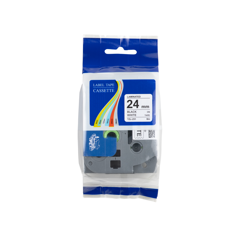 Ruban TZe-151 compatible Brother noir sur transparent 24 mm x 8 m 